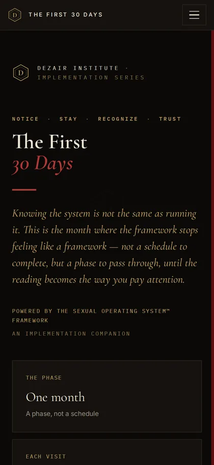 The First 30 Days opening screen